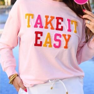 Pink “Take It Easy” Graphic Sweatshirt